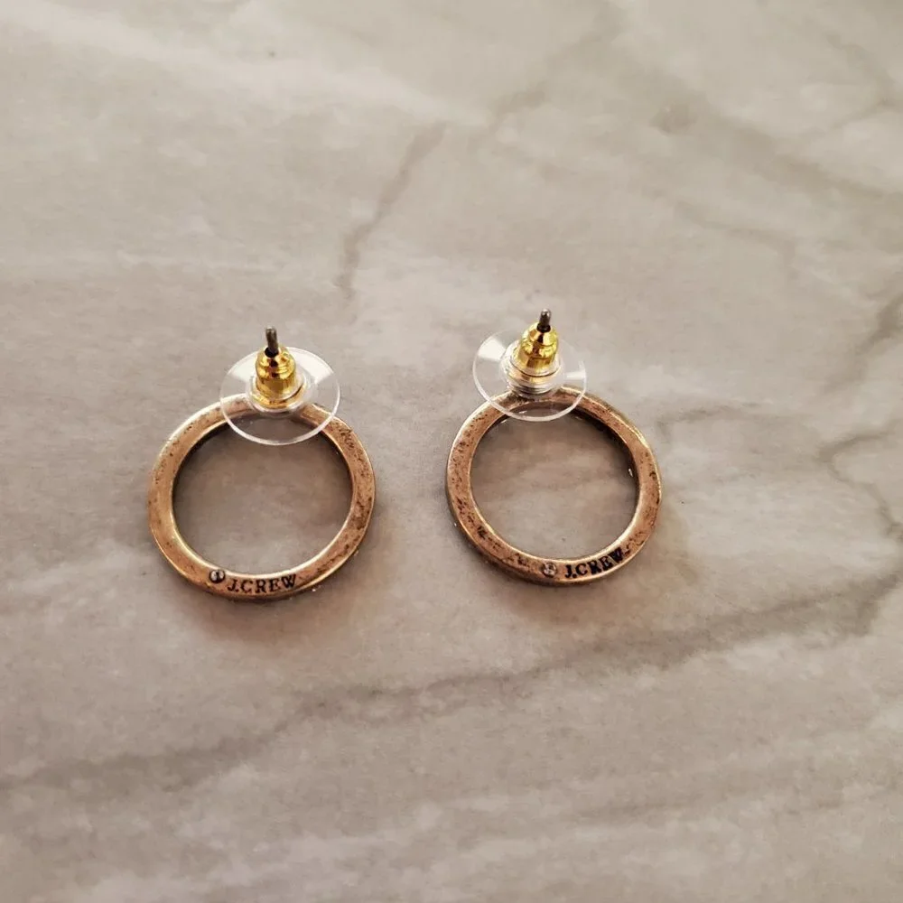 🌈 J.Crew Rainbow Pave Rhinestones Crystals Hoop Post Stud Earrings 🌈